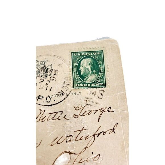 Antique 1911 JB Embossed Christmas US Benjamin Franklin One Cent Stamp Postcard - Picture 8 of 8